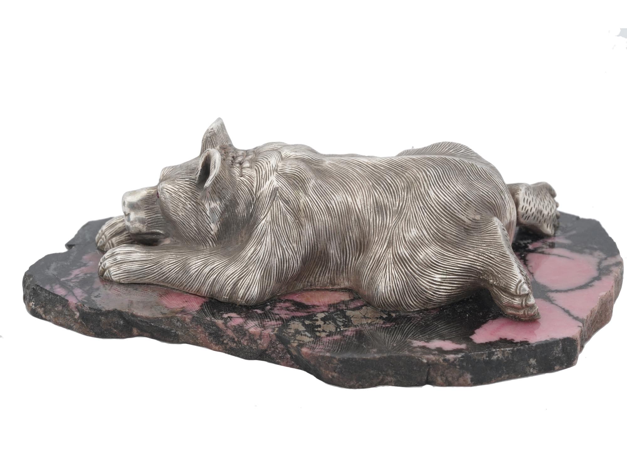 88 RUSSIAN SILVER BEAR ON RHODONITE BASE FIGURINE PIC-3